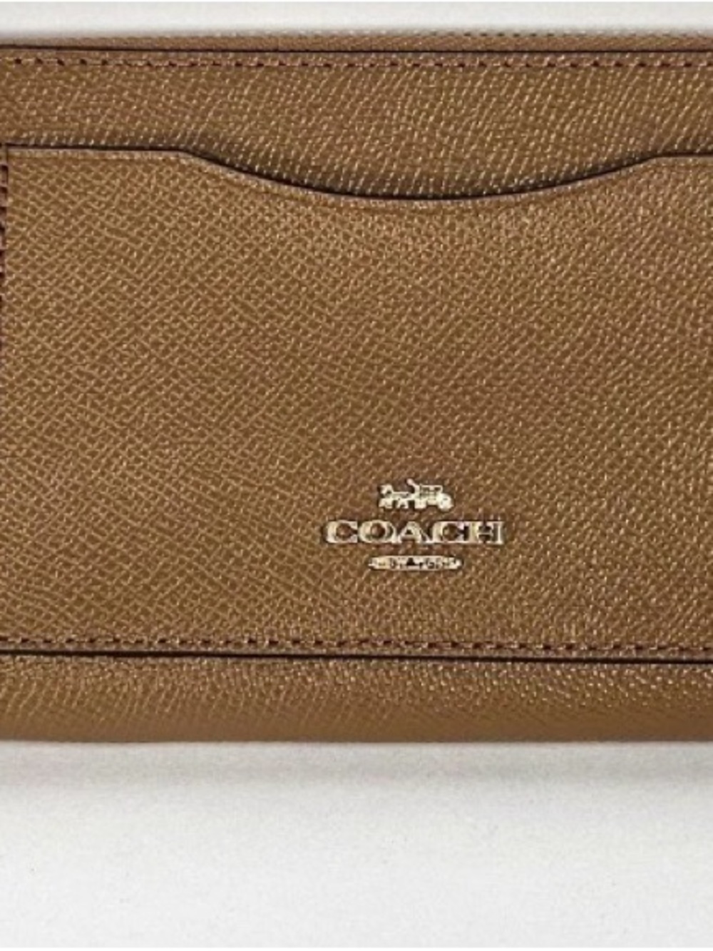 Coach Tan Saffiano Leather Card Case with Gold Logo